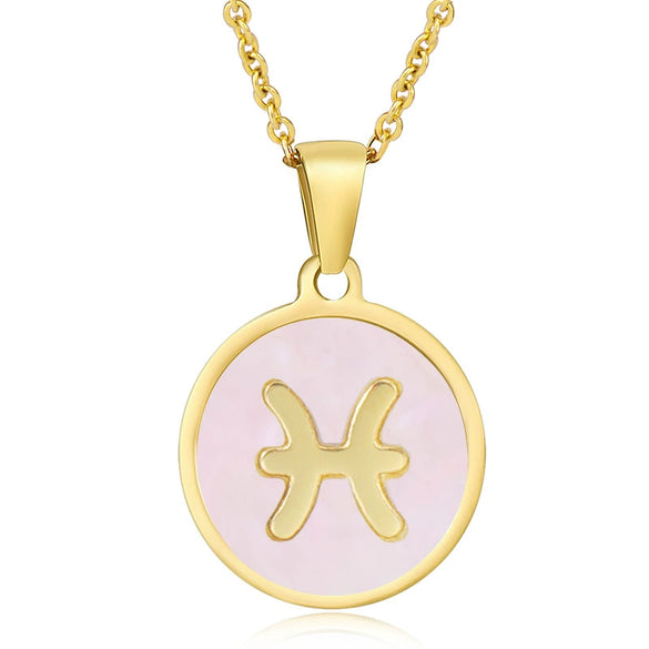 316L Stainless Steel Round Shell Constellation Necklace For Women With Vacuum Plating