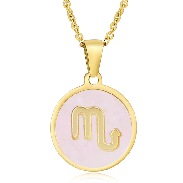 316L Stainless Steel Round Shell Constellation Necklace For Women With Vacuum Plating