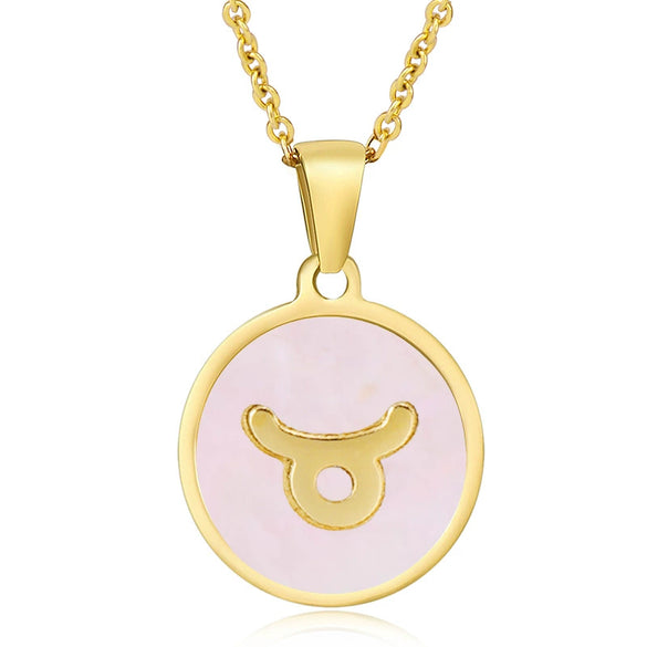316L Stainless Steel Round Shell Constellation Necklace For Women With Vacuum Plating