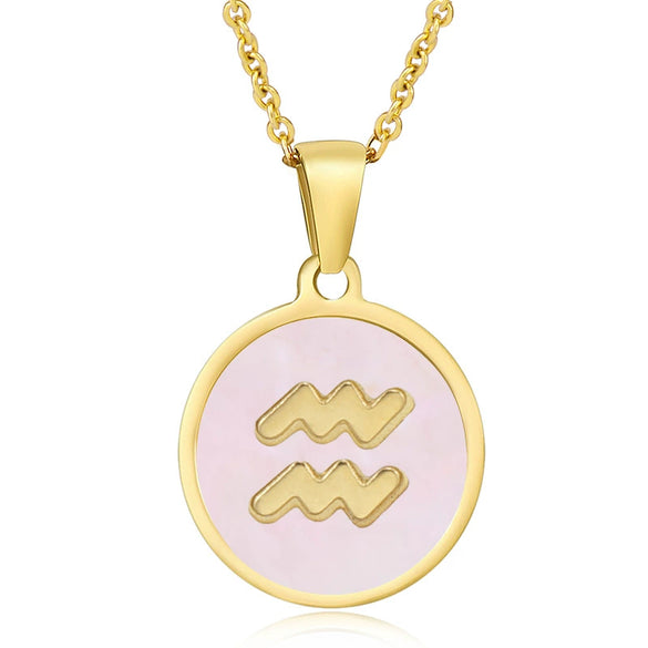 316L Stainless Steel Round Shell Constellation Necklace For Women With Vacuum Plating