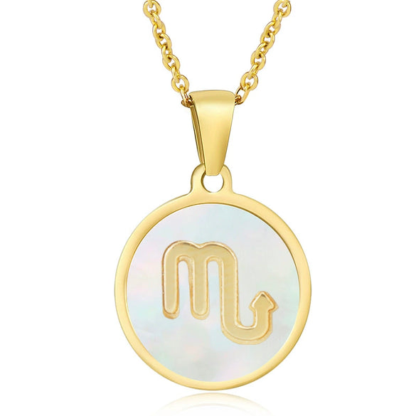 316L Stainless Steel Round Shell Constellation Necklace For Women With Vacuum Plating