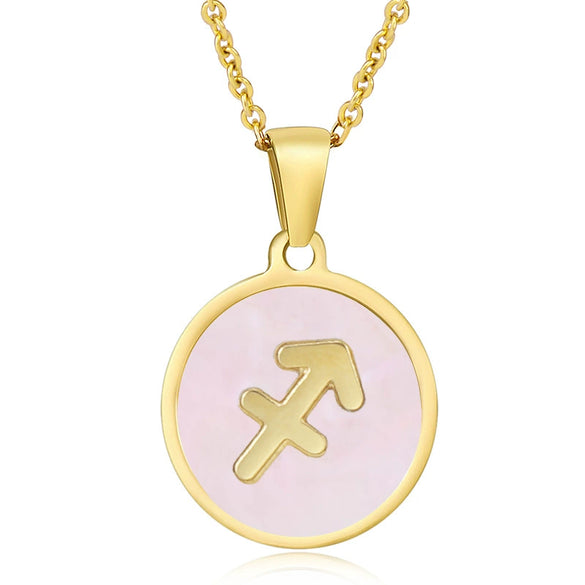 316L Stainless Steel Round Shell Constellation Necklace For Women With Vacuum Plating