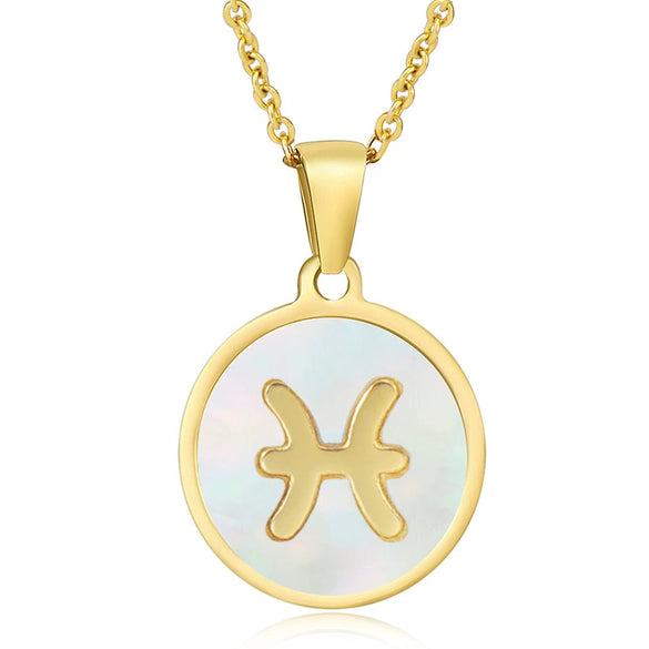 316L Stainless Steel Round Shell Constellation Necklace For Women With Vacuum Plating