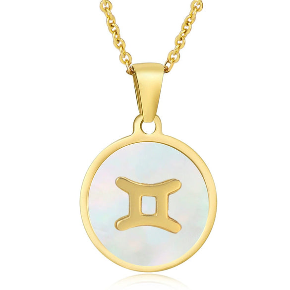 316L Stainless Steel Round Shell Constellation Necklace For Women With Vacuum Plating