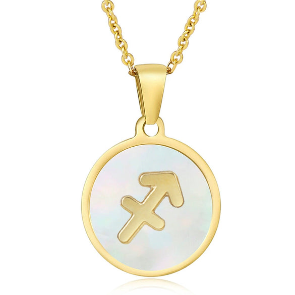 316L Stainless Steel Round Shell Constellation Necklace For Women With Vacuum Plating