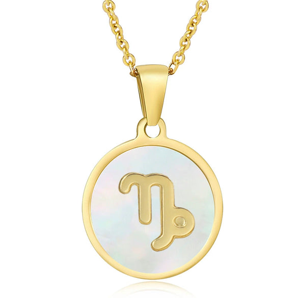 316L Stainless Steel Round Shell Constellation Necklace For Women With Vacuum Plating