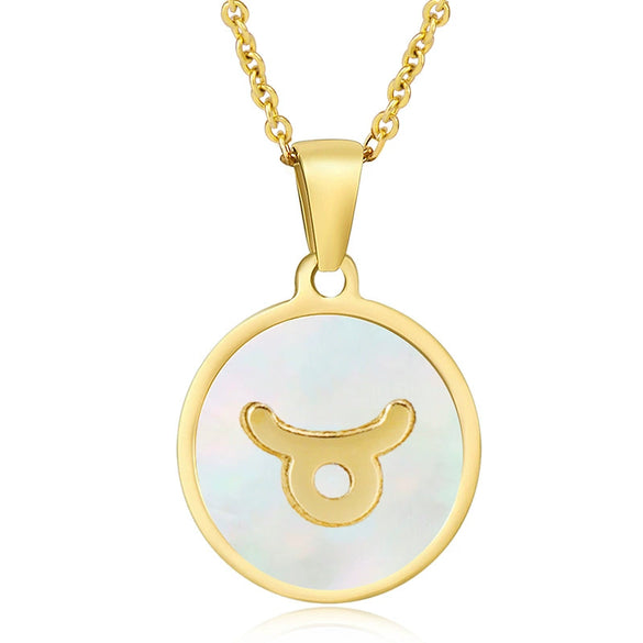 316L Stainless Steel Round Shell Constellation Necklace For Women With Vacuum Plating