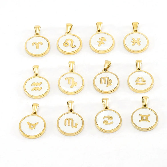 316L Stainless Steel Round Shell Constellation Necklace For Women With Vacuum Plating