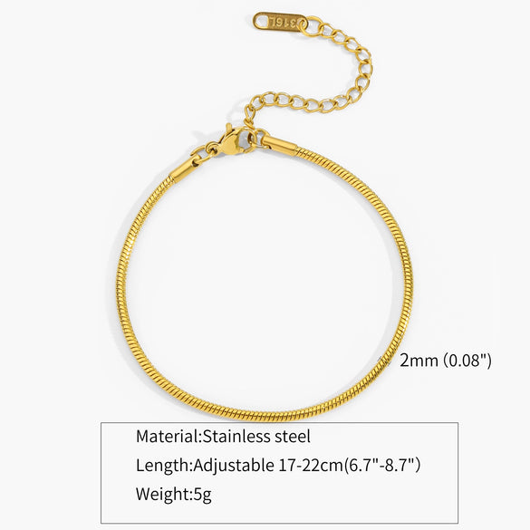Titanium Steel Round Snake Bone Chain Electroplated Adjustable Hand Jewelry Geometric Style Bracelet For Women And Unisex