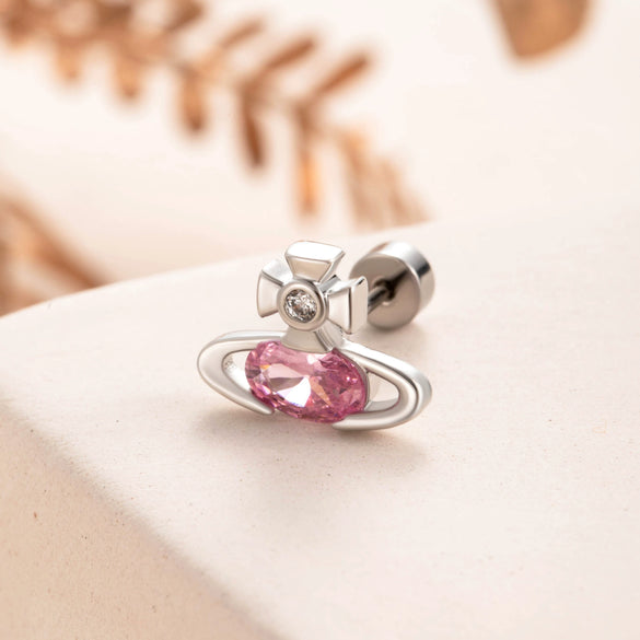 Titanium Steel Saturn Earrings With Zircon For Women