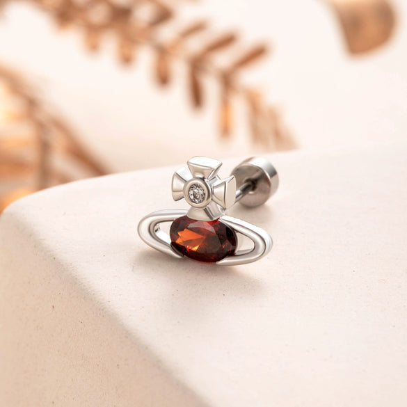 Titanium Steel Saturn Earrings With Zircon For Women