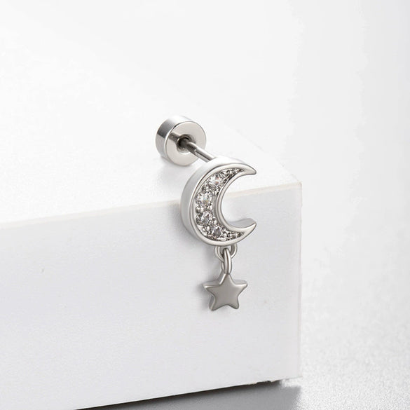 Titanium Steel Screw Rod Ear Bone Nail With Star Moon Butterfly Design For Women High Sense Niche Earrings With Zircon