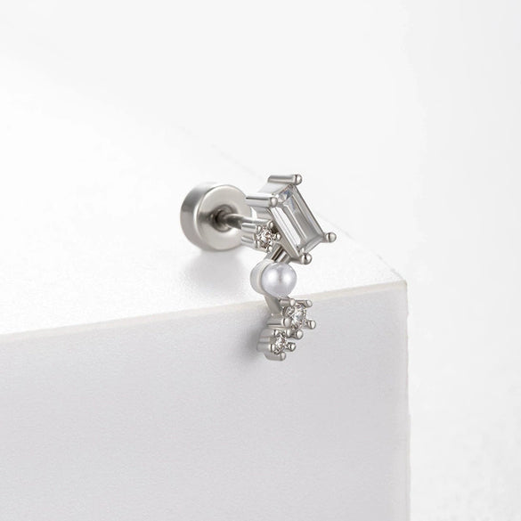 Titanium Steel Screw Rod Ear Bone Nail With Star Moon Butterfly Design For Women High Sense Niche Earrings With Zircon