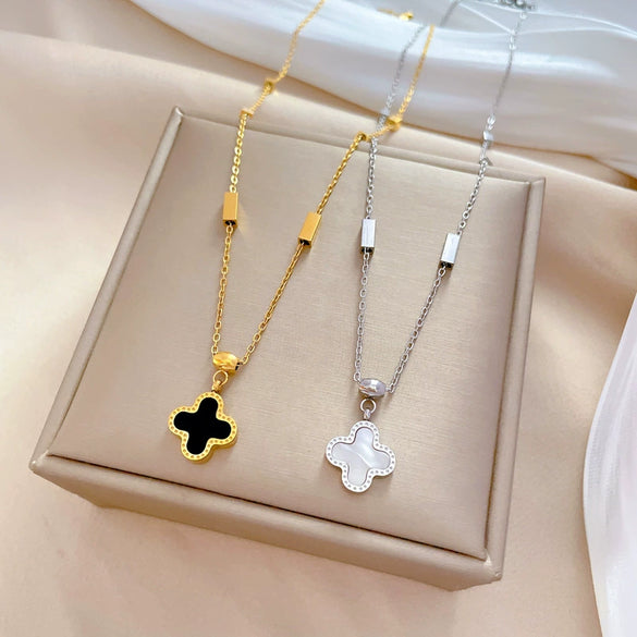 Titanium Steel Shell Fourleaf Flower Normcore Style Electroplating Unisex Cartoon Geometric Necklace