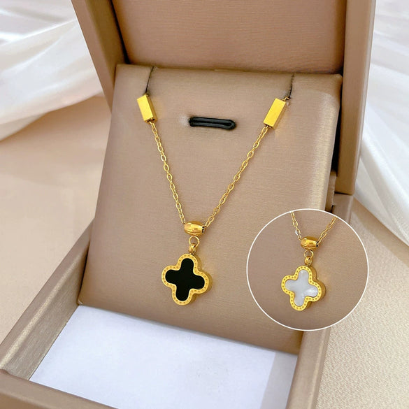 Titanium Steel Shell Fourleaf Flower Normcore Style Electroplating Unisex Cartoon Geometric Necklace