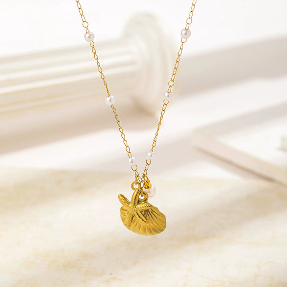Titanium Steel Shell Necklace With Marine Life Pattern Electroplated For Women Holiday Style Jewelry