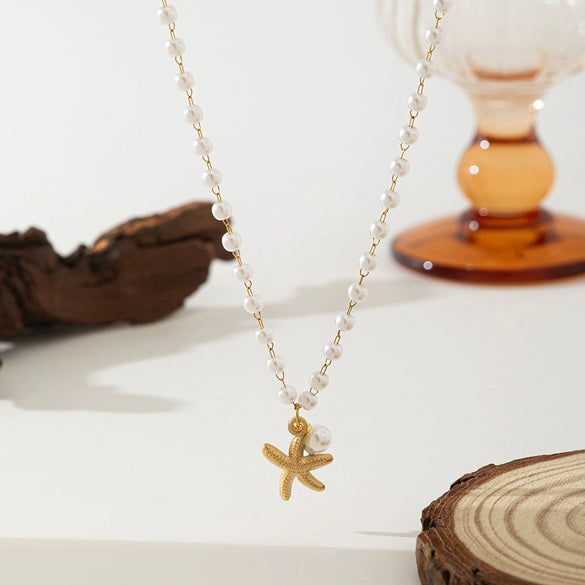 Titanium Steel Shell Necklace With Marine Life Pattern Electroplated For Women Holiday Style Jewelry