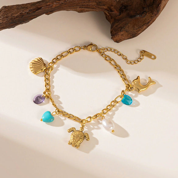 Titanium Steel Shell Necklace With Marine Life Pattern Electroplated For Women Holiday Style Jewelry