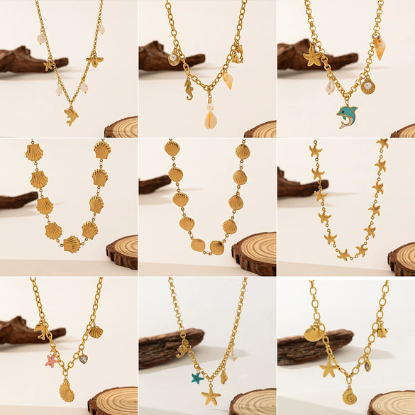 Titanium Steel Shell Necklace With Marine Life Pattern Electroplated For Women Holiday Style Jewelry