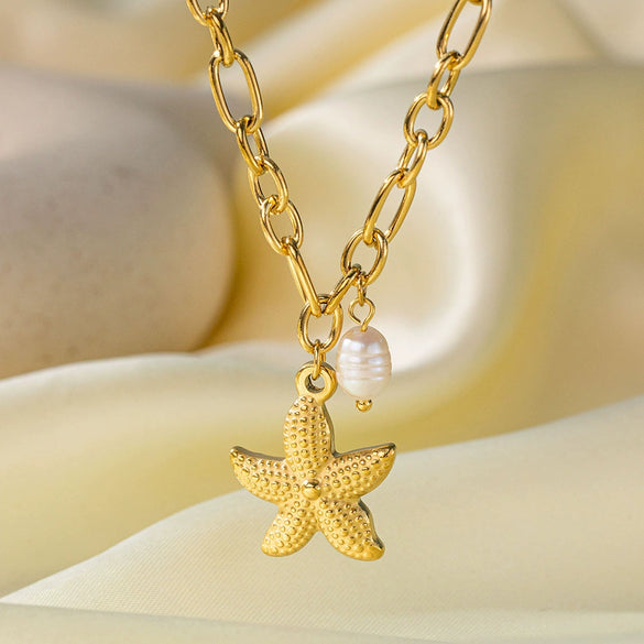 Titanium Steel Shell Necklace With Marine Life Pattern Electroplated For Women Holiday Style Jewelry