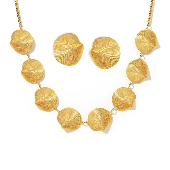 Titanium Steel Shell Pattern Jewelry Set With Electroplating Necklace And Earrings