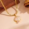 Titanium Steel Shell With Diamond Women's Necklace And Earrings Set Plant Flowers Pattern