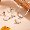 Titanium Steel Shell With Diamond Women's Necklace And Earrings Set Plant Flowers Pattern