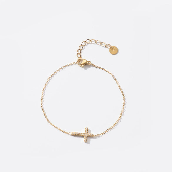 Titanium Steel Simple Cross Micro Inlaid Zircon Electroplated Women's Bracelet