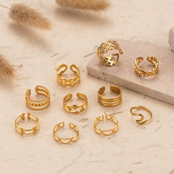 Titanium Steel Simple Fashion Ring With Joker Moon And Five Pointed Star Patterns Metallic Finish Adjustable Electroplated