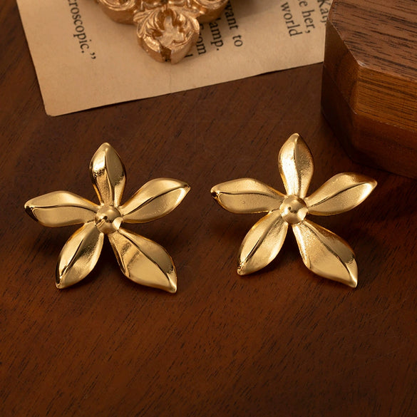Titanium Steel Simple Fivepetal Flower Electroplated Earrings For Women