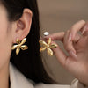 Titanium Steel Simple Fivepetal Flower Electroplated Earrings For Women