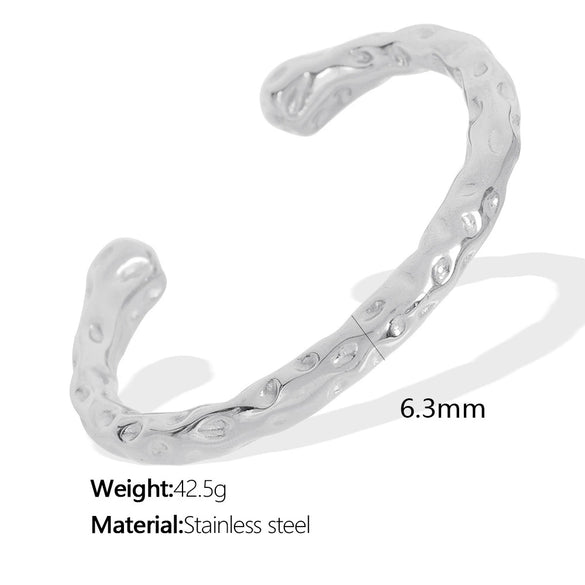 316L Stainless Steel Simple Hammer Pattern Opening Bracelet Electroplated Jewelry For Couple