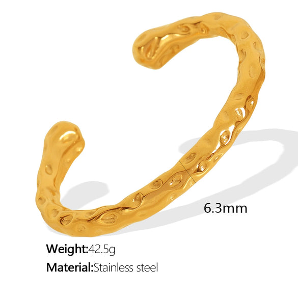 316L Stainless Steel Simple Hammer Pattern Opening Bracelet Electroplated Jewelry For Couple