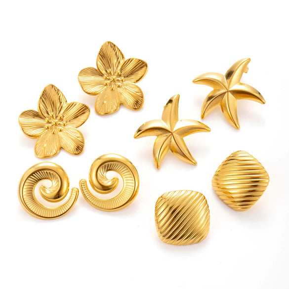 Titanium Steel Simple High End Sense Starfish Geometric Flower Earrings With Electroplating For Women
