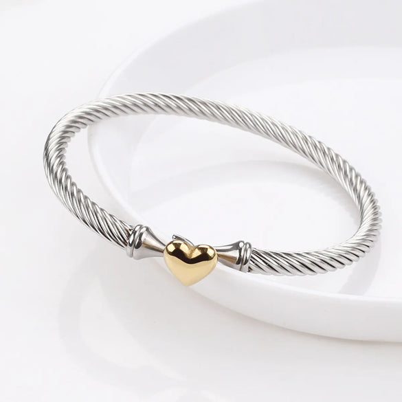 Titanium Steel Simple Style Heart Shape Plating Bangle