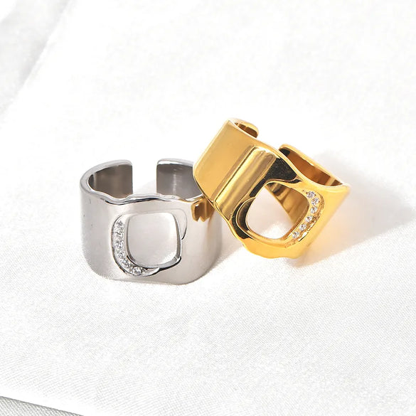 Titanium Steel Simple Style Solid Color Hollow Out Inlay Zircon Open Rings