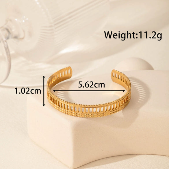 Titanium Steel Simple Versatile Hollow Pattern Ring And Adjustable Bracelet With Electroplating