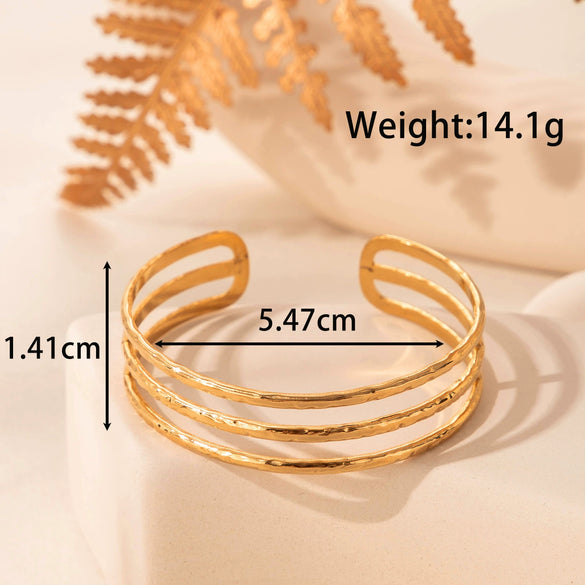 Titanium Steel Simple Versatile Hollow Pattern Ring And Adjustable Bracelet With Electroplating