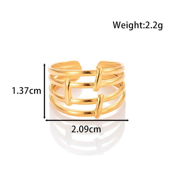 Titanium Steel Simple Versatile Hollow Pattern Ring And Adjustable Bracelet With Electroplating