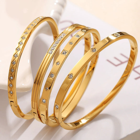 316L Stainless Steel Sixpointed Star Buckle Bracelet 18K Goldplated With Zircon
