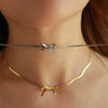 Titanium Steel Snake Bone Chain Bow Necklace Gold Plated