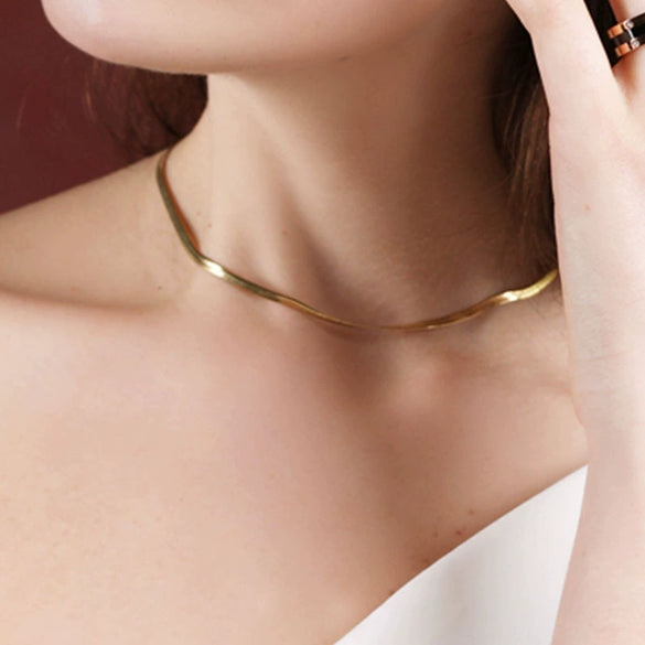 Titanium Steel Snake Bone Chain Electroplated Women's Niche Thin All Match Necklace With Geometric Design