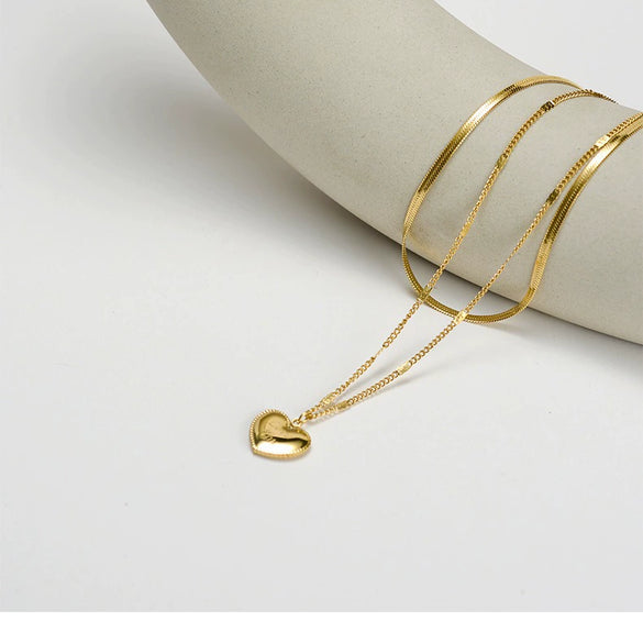 Titanium Steel Snake Bone Chain Necklace With Geometry Pendant For Women Real Gold Plating