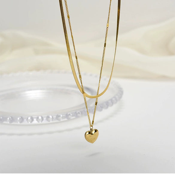 Titanium Steel Snake Bone Chain Necklace With Geometry Pendant For Women Real Gold Plating