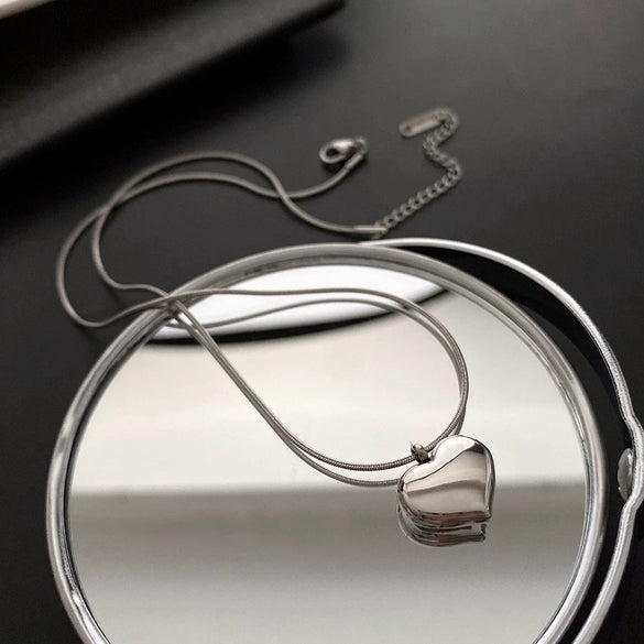 Titanium Steel Snake Bone Chain Necklace With Geometry Pendant For Women Real Gold Plating