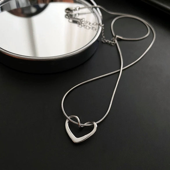 Titanium Steel Snake Bone Chain Necklace With Geometry Pendant For Women Real Gold Plating