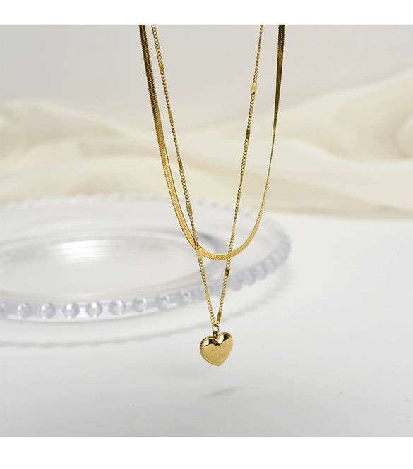 Titanium Steel Snake Bone Chain Necklace With Geometry Pendant For Women Real Gold Plating