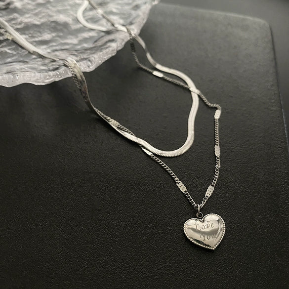 Titanium Steel Snake Bone Chain Necklace With Geometry Pendant For Women Real Gold Plating