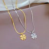Titanium Steel Snake Chain Four Leaf Flower Geometric Style Electroplated Unisex Necklace