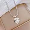 Titanium Steel Snake Chain Four Leaf Flower Geometric Style Electroplated Unisex Necklace